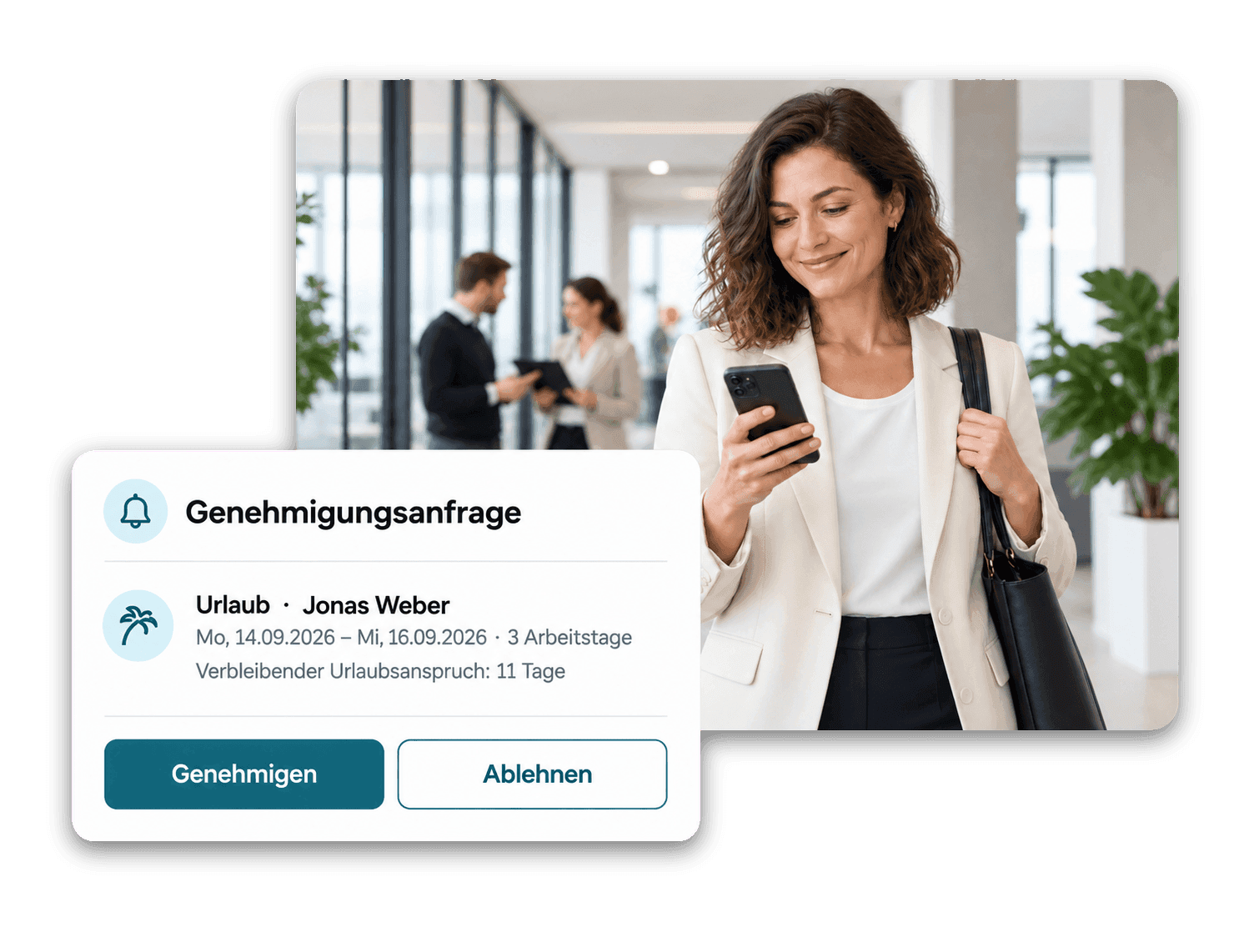 Führungskraft genehmigt einen Urlaubsantrag in flair auf dem Smartphone