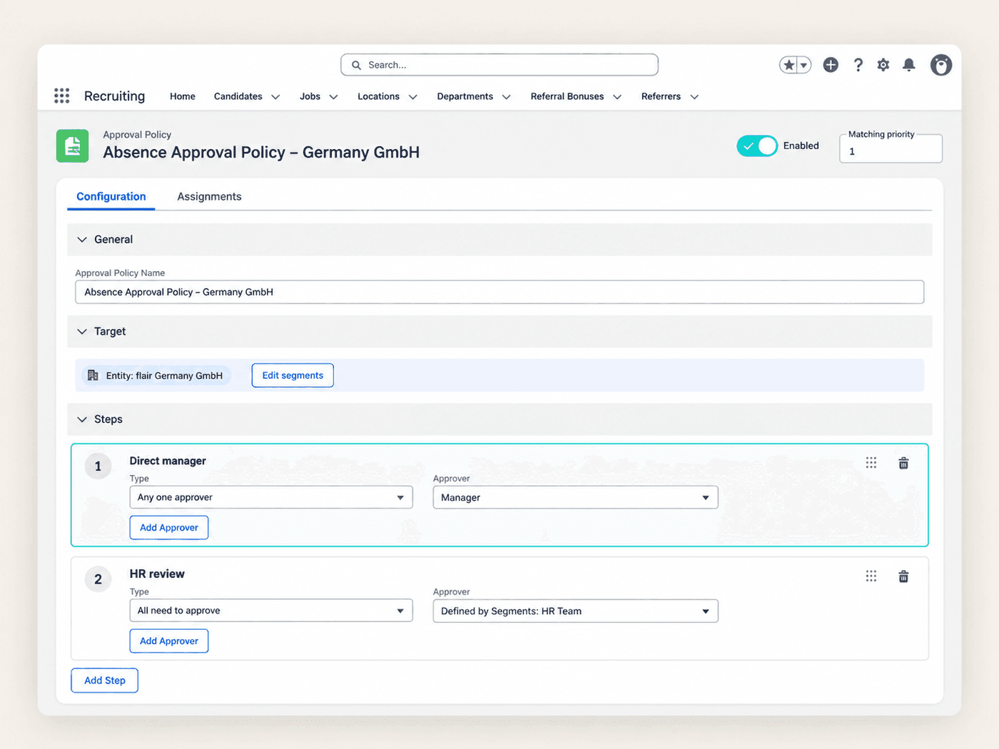 Approval policy in flair with sequential steps and approvers