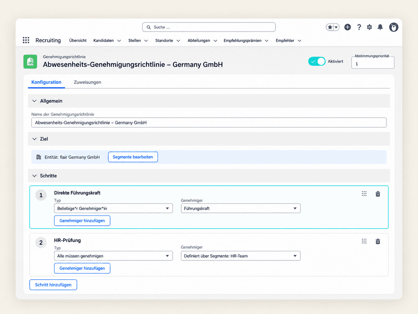 Genehmigungsrichtlinie in flair mit mehreren Schritten und Genehmigenden
