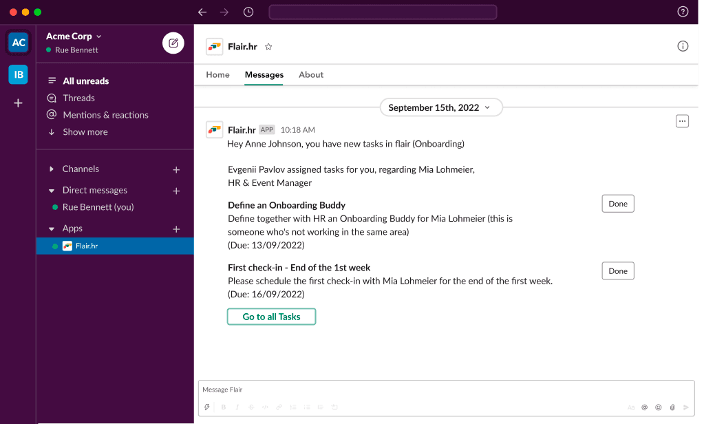 Slack Chat Beispiel