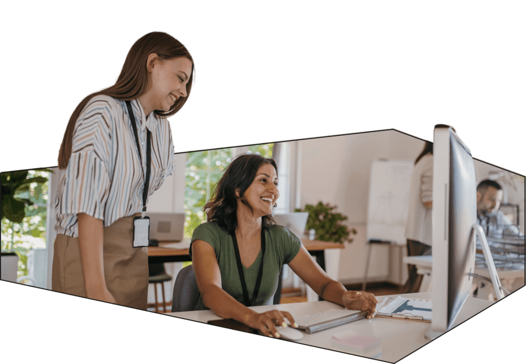 Manager supporting employee in office setting through good people management