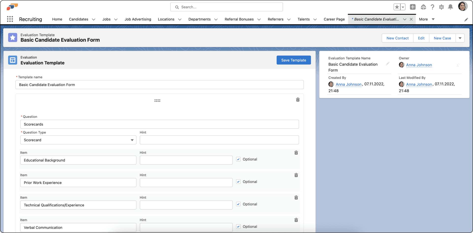 A candidate evaluation template in flair