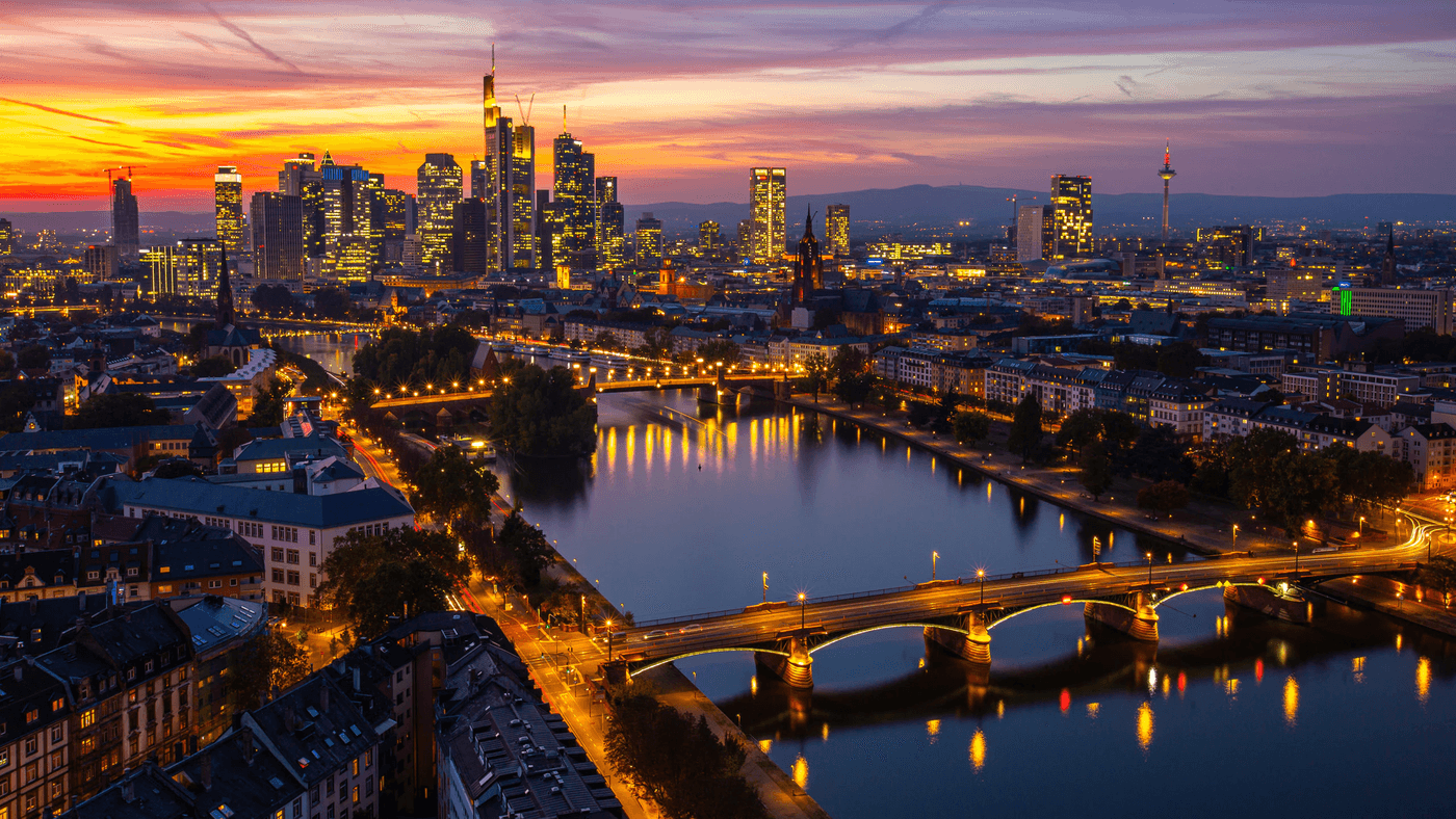 Frankfurt skyline at sunset