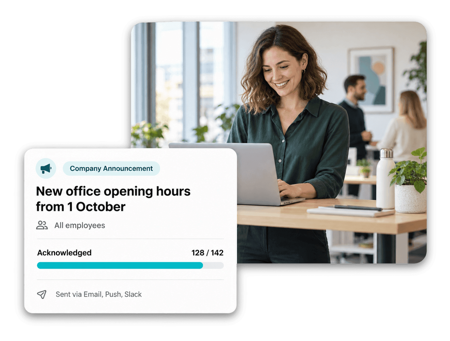Employee Hub chat with a group conversation and a read receipt