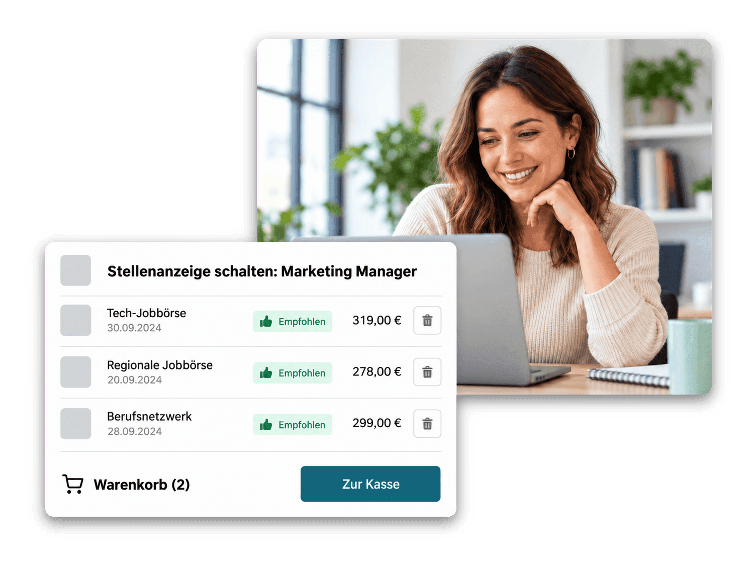 Jobbörsen-Katalog mit empfohlenen Kanälen und Kampagnen-Warenkorb in flair Recruiting