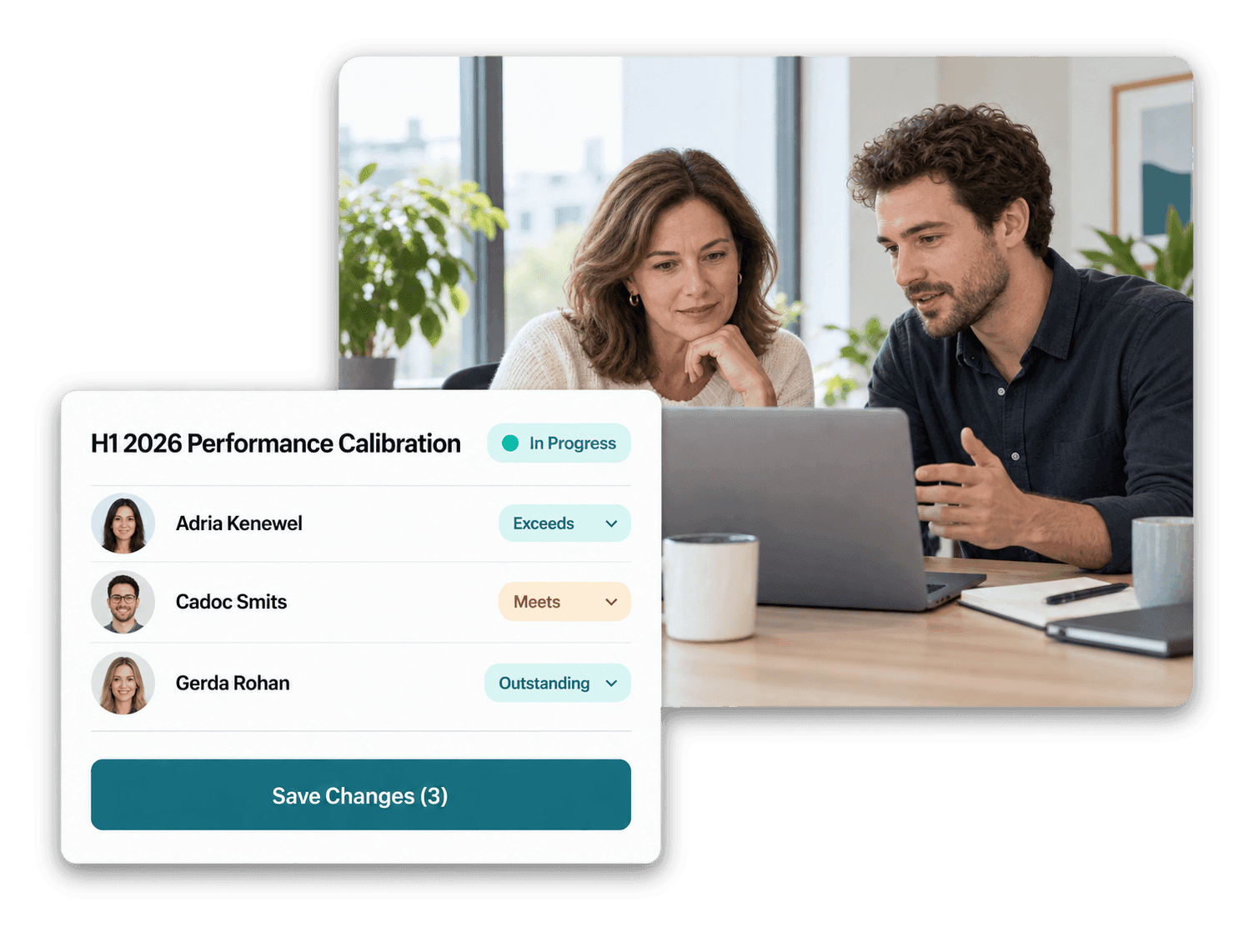 Managers aligning performance ratings in a flair calibration session