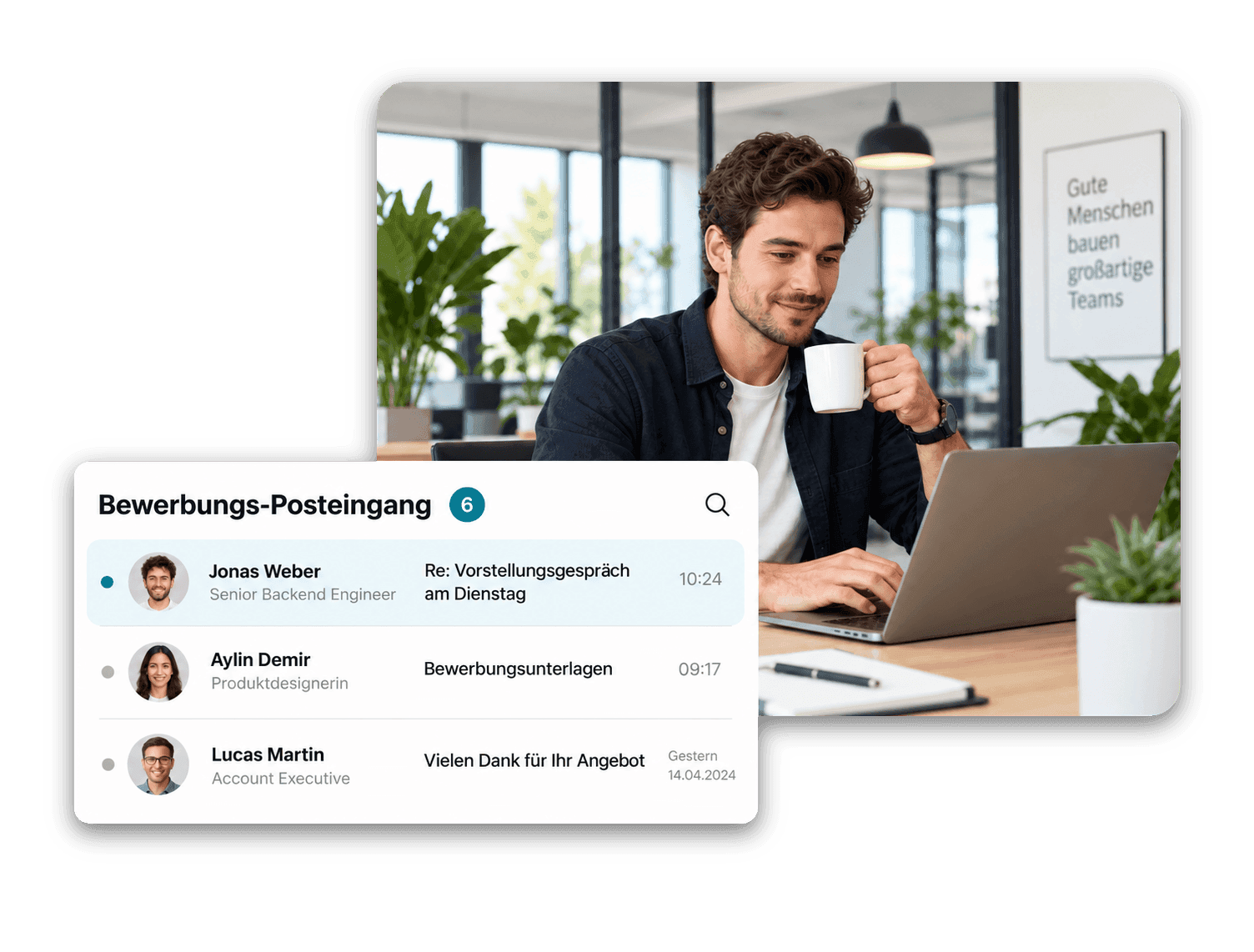 Recruiting-Postfach mit ungelesenen Bewerber-E-Mails nach Stelle