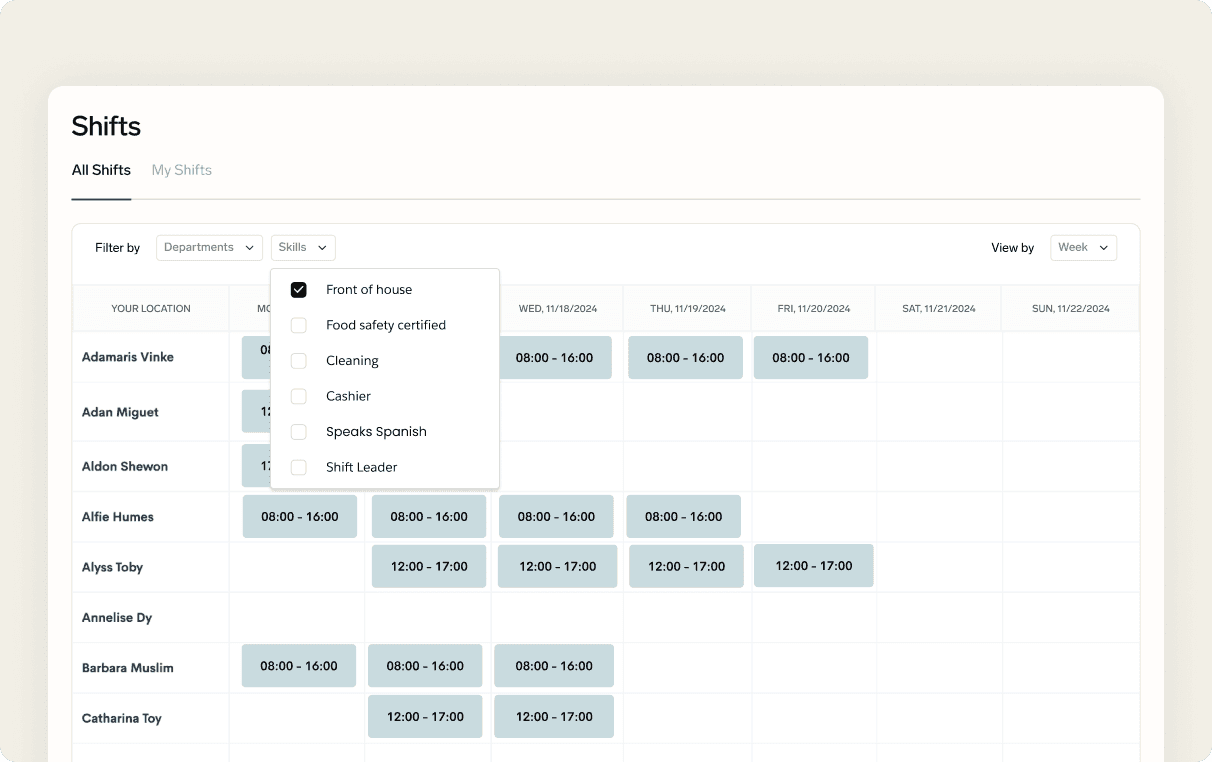 Skills-Based Shift Planning UI