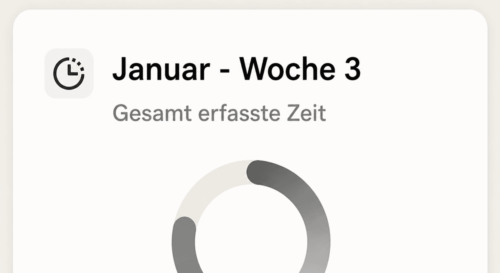 UI element showing January - Week 3 time tracking with a circular progress indicator.