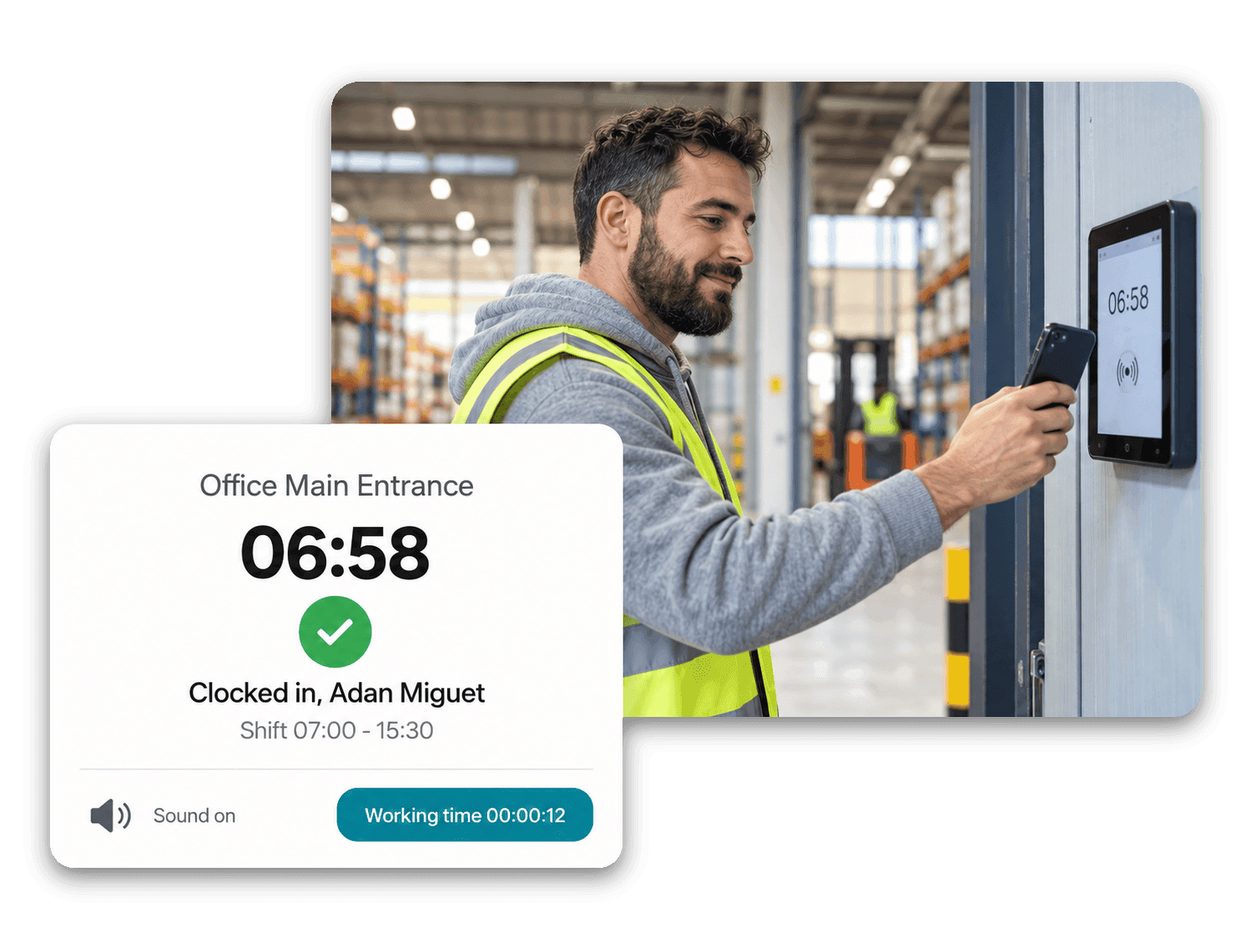 flair Kiosk on a tablet with an employee clocked in